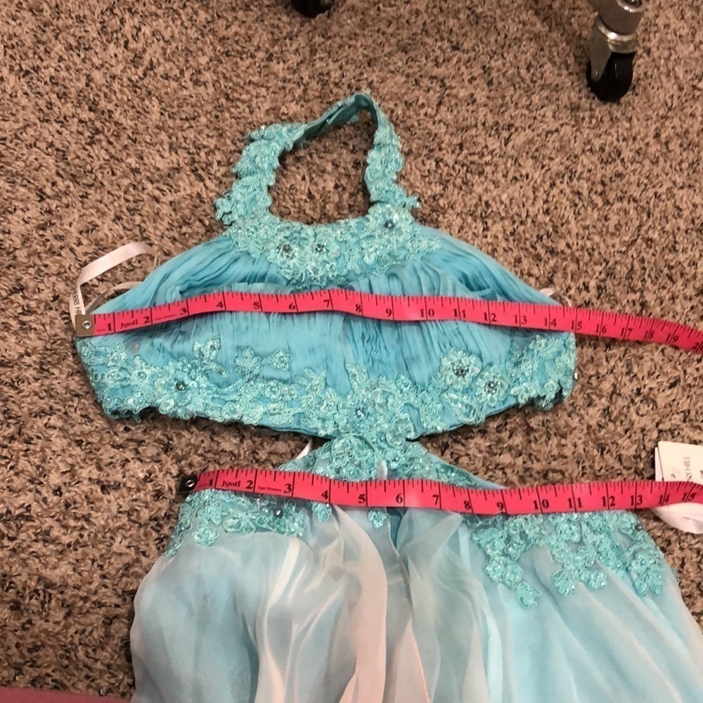 NWT Sherri Hill Dress Size 0 Pastel Blue Coral Orange Ombre Hi Low Cutout Gown - Picture 8 of 10